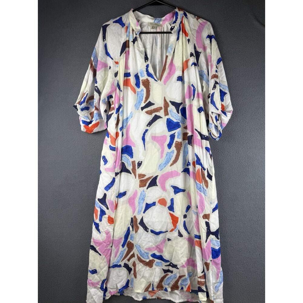 See You Soon Abstract Midi Dress Size XS Floaty Shirt Dress Geometric Art